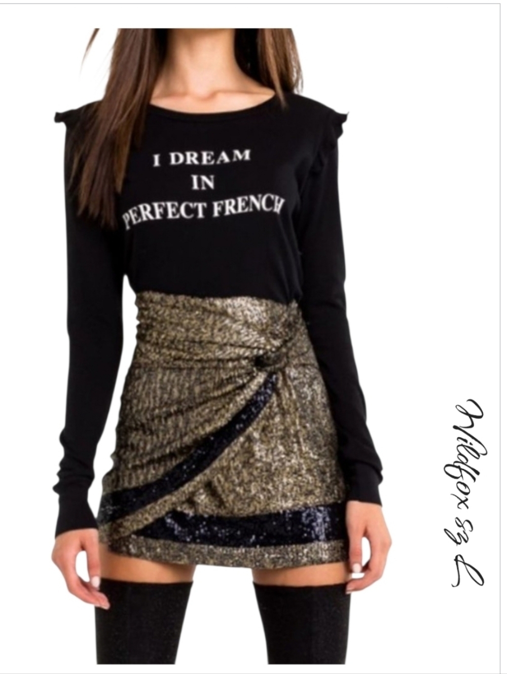 NWT Wildfox Sydney Gold Metallic Sequin Border Stripe Mini Skirt Size L 